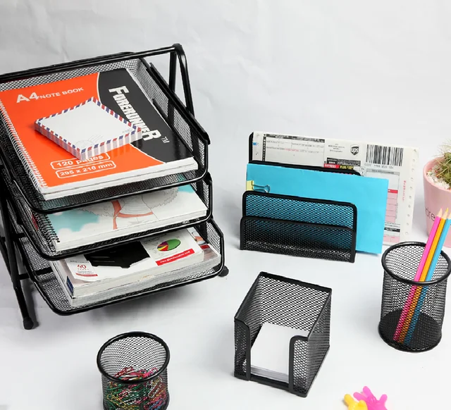 hot sell metal mesh office desk organizer stationery set with 5