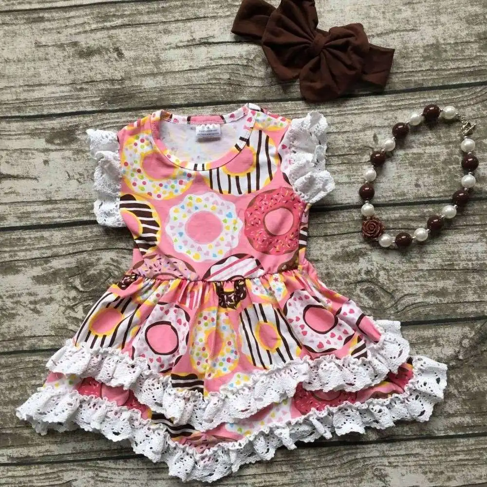 Summer baby girls outfits children Doughnut cotton dress girls lace ruffle boutique dress cute dress matching accessories