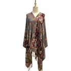 Vintage Floral Design Winter Bohemian Style Pashmina Shawl Scarf for Woman