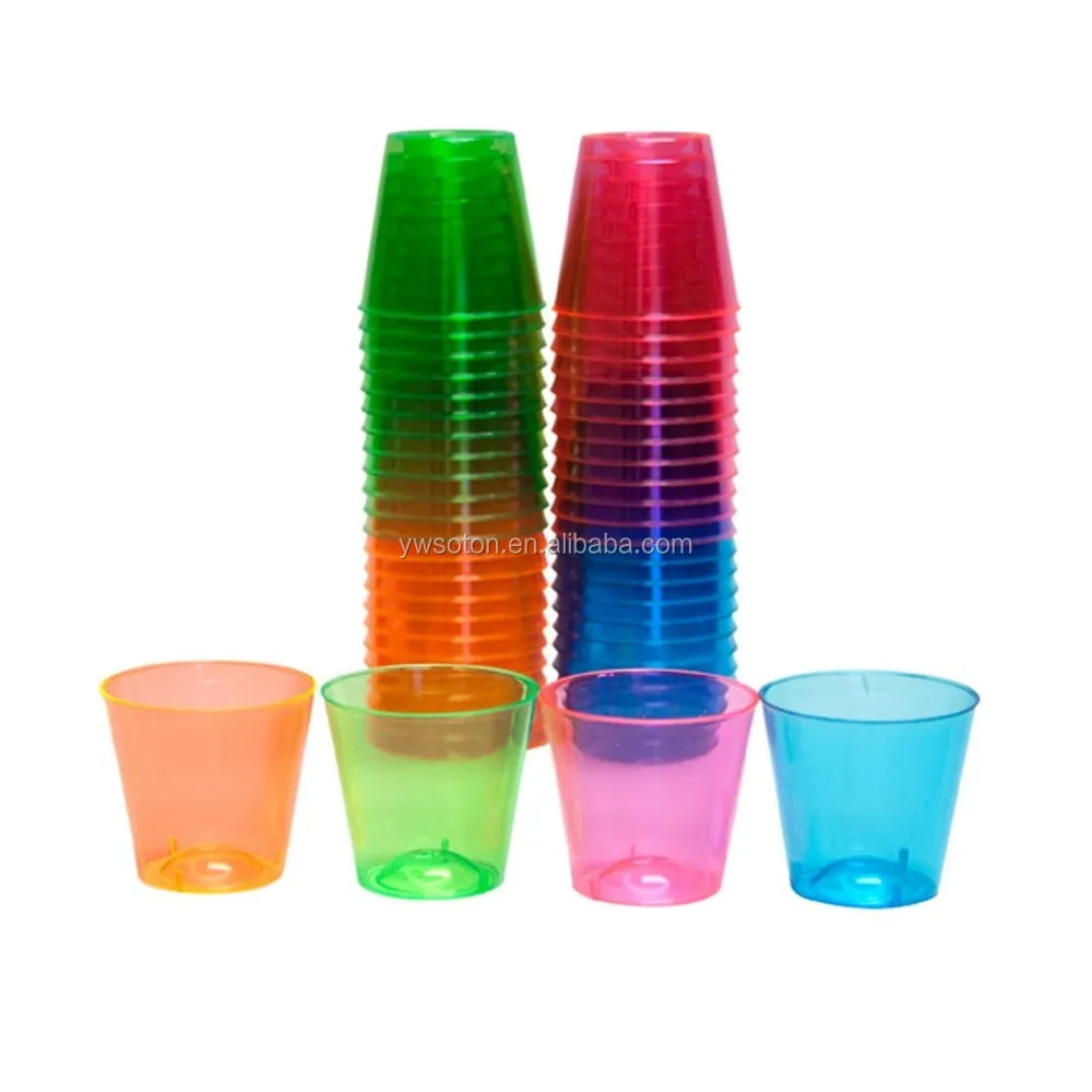 party essentials 硬塑料 2 盎司酒杯,各种霓虹灯杯