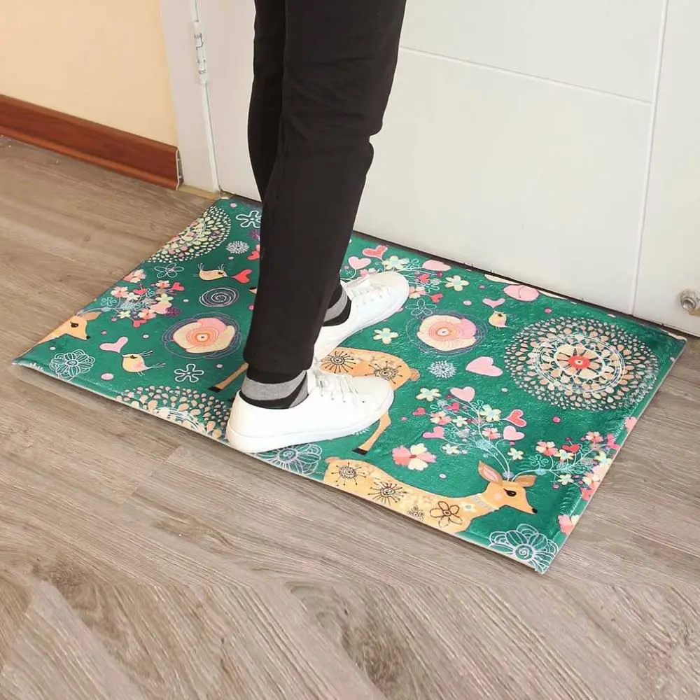 Comfortable Blue Deer Flowers Patterns Sofa Bedroom Carpet Environmental Protection Non-Slip Living Room Rug Home Use