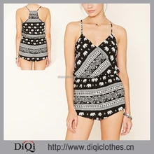 2017 New Arrival Factory Wholesale Price Casual Black Elephant Print Cami Romper