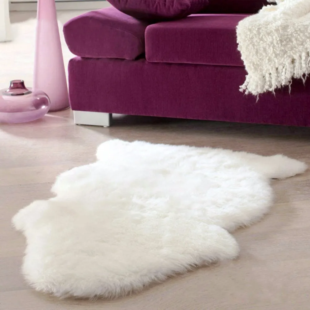 Super Soft Faux Sheepskin Chair Warm Hairy Carpet Seat Pad Plain Skin Fur Plain Fluffy Area Rugs Washable Bedroom Mat