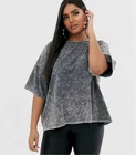 Manufacturer custom 100% cotton summer short sleeve top boohoo plus oversized t-shirt in acid wash grey