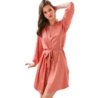 Women Fashion Kimono Style Stain Silk Fashion Soft Shiny Sleepwear Bathrobes Robes Pajamas