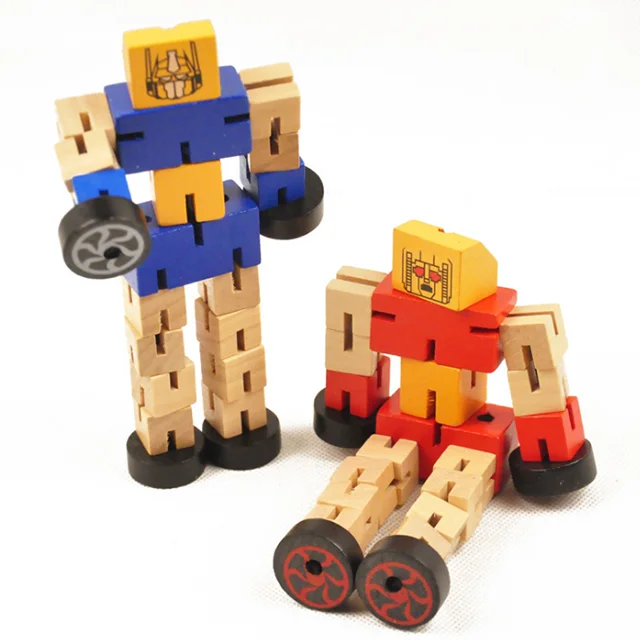 wholesale hot selling puzzle deformation wooden robots hand play