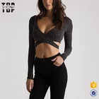Latest fashion new design tops woman 2018 high quality custom littery wrapped crop top