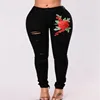 2019 hot selling fashion women ladies stretchy skinny big butt ripped holes flower embroidered trousers denim jeans pants