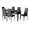 7 Piece Home Kitchen Dining Room Metal Furniture Set with Faux Marble MDF Top Table + 6 Chairs Metal Leg & Frame