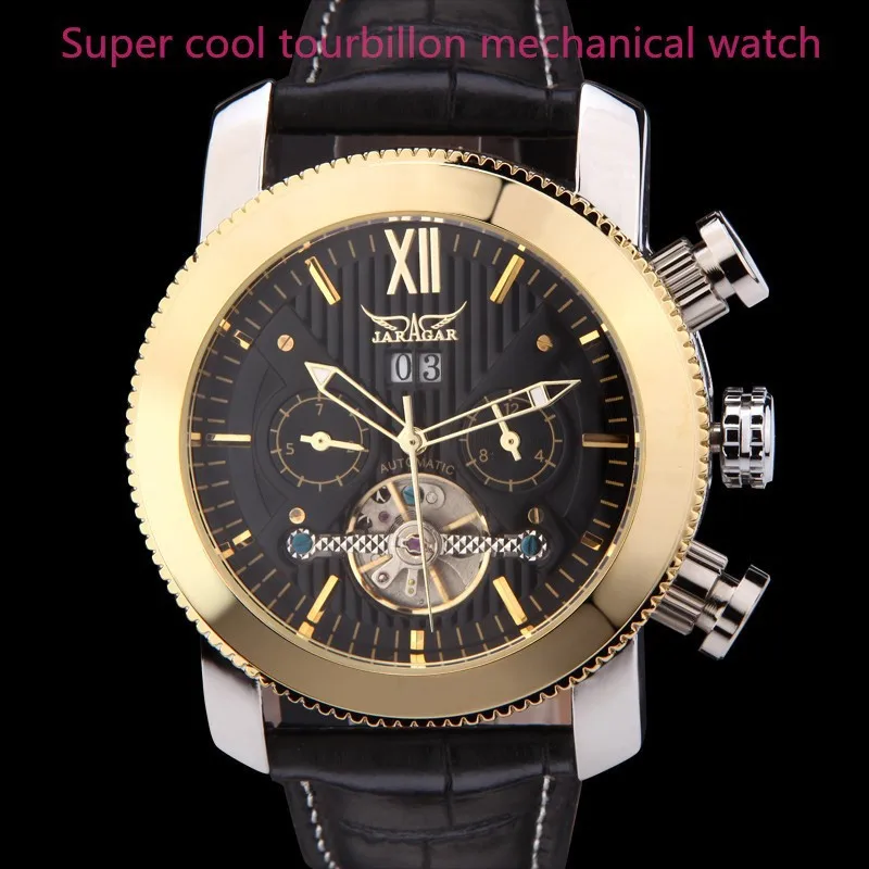 New Fashion Cool JARAGAR Watches Men Luury Brand Sports Military Automatic Mechanical Tourbillion Wristwatches Leather Strap
