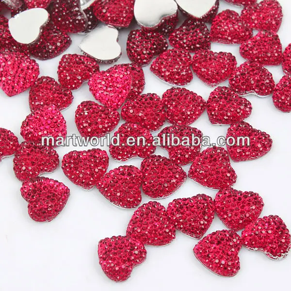 heart flatback resin rhinestones/red heart flatback for clothing