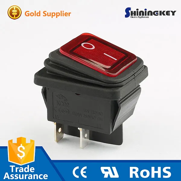 KCD2 IP65 250v 16A t85 4pins 2 position on off red led illuminate waterproof rocker switch