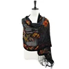 Silk touch fringe ends brocade print burnour velvet scarf