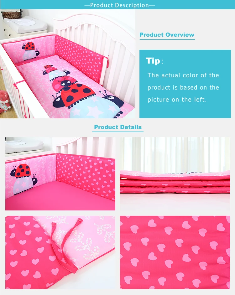 Cartoon Ladybug Inkjet Baby Bedding Bumper Breathable Baby Crib