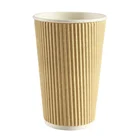 16oz Disposable Kraft Ripple Wall Paper Coffee Cup for Hot Drink
