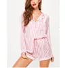 Women wholesale hot pink striped pyjama fashion short pajama set 2018