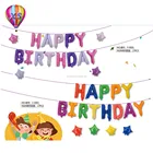 4 stars and foil happy birthday balloons with colors stand for party decoration