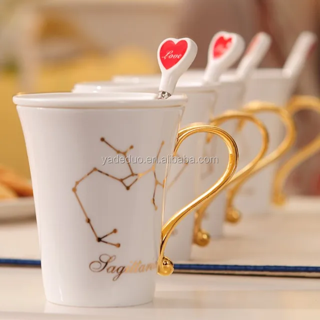 300ml ceramic plain white mug with cover custom printing