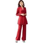Autumn And Winter Red Blazer And Pants 2 Pieces Fashion Women Long Suits