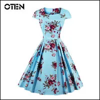 Casual-Party-Dress-Womens-1950s-Cap-Sleeve-Floral-Printed-Cotton-Vintage-Retro-Rockabilly-Cocktail-Swing-vestidos