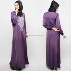 Fashion printing design satin robes arabic women dress abaya muslim dress
