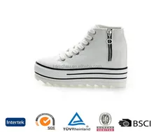 bulk popular low price oem hidden wedge rubber sole zipper white female sneakers shoes manufacturer