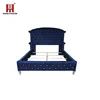 2019 factory luxury modern bed room furniture velvet tufted wood king size bed