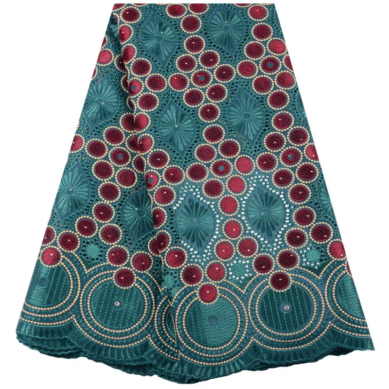 2019 brodé africain sec coton dentelle tissu de haute qualité coton tissu Textile avec perles pour dame couture robes 1468
