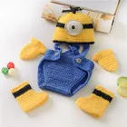 Acki Crochet handmade Newborn Infant Baby Photography Prop Costume Cute Cap Pant set Infant Boy Girl Knit minion Photo Outfits
