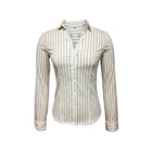 Fashion Collection Cotton Spandex Women V-Neck Collar Long Sleeve Off White Color Striped Office Shirt