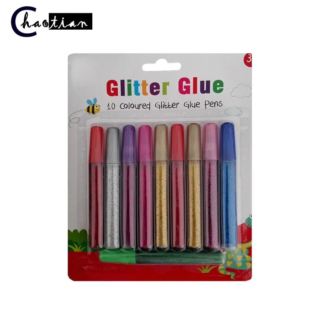 10 coloured glitter glue pens