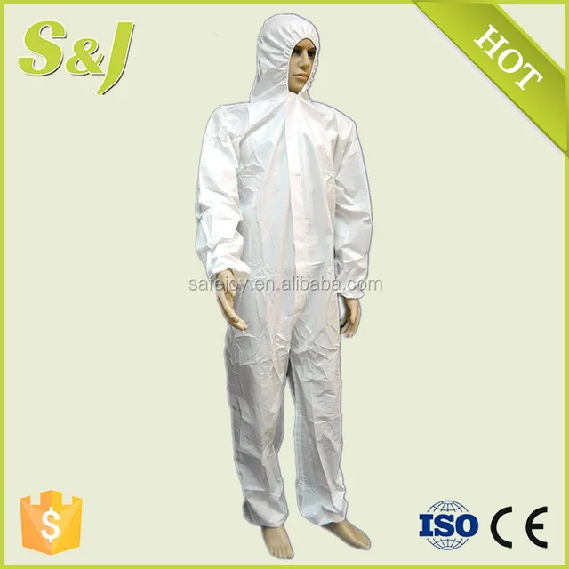 Disposable Tyvec Coverall with Headhood, Zipper Cover and Waist Elastic