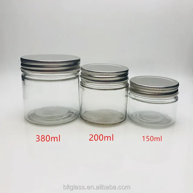 150ml 200ml 380ml wide mouth straight round glass mason jar with