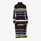 Ladies' Fashion Kniitted Ribbed Wide Circulation Color Stripe Long Dress