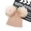 women angora Beanie Cap Knitted Hat with Real Raccoon fur Pom