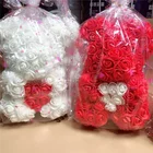 2019 China best Valentine Gift Artificial rose bear Christmas Gift Plastic Flower 25cm gift box flower teddy rose