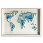 Modern Blue World Map Art Shadow Box with White PS Frame Paper Cutting For Office