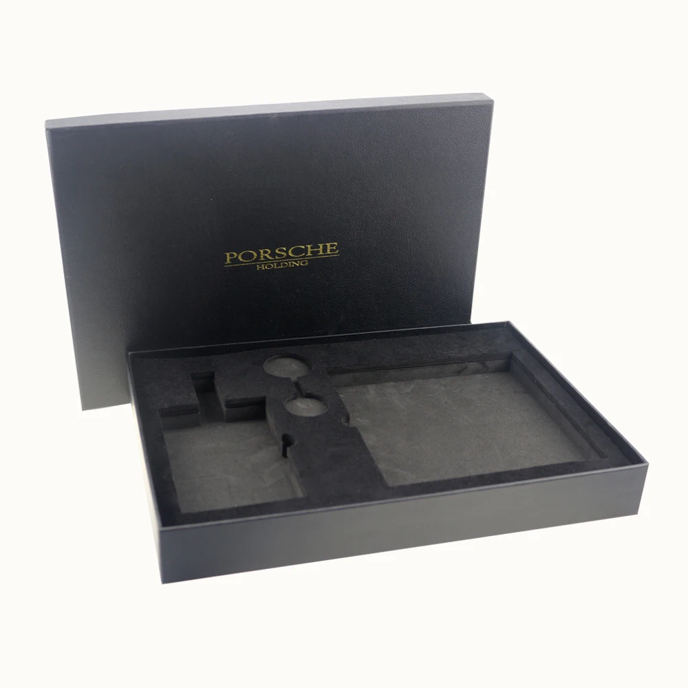custom handmade square shape black leatherette paper gift box