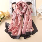 Wholesale 2019 hot sale beautiful designer silk scarves fashion elegant rose print stain shawl women red silk scarf