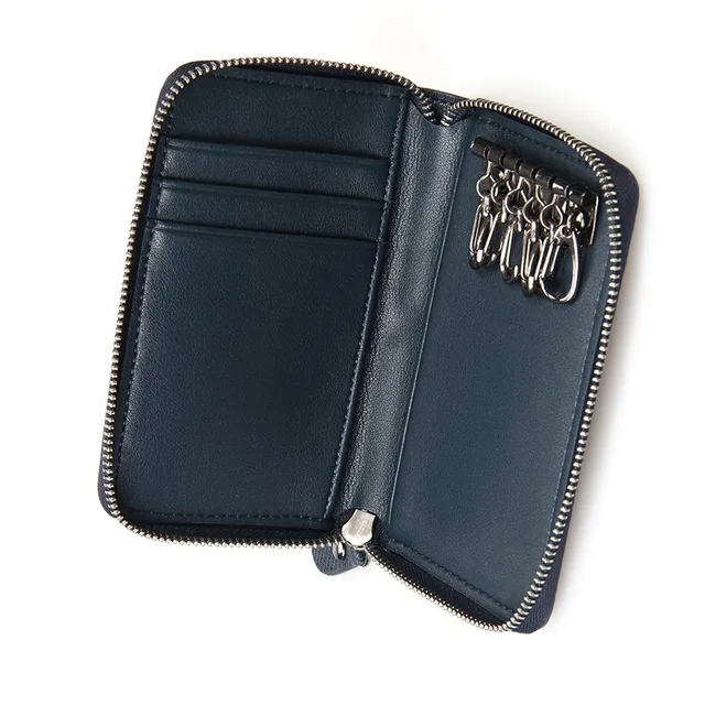 genuine leather key chain wallet holder case with card slots
