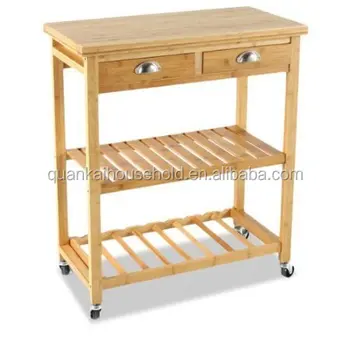 Bamboo Wheeled Kitchen Trolley With Drawers And Shelves Kitchen