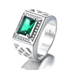 European And American Fashion Charm 925 Silver Men's Rings Wholesale Green Jade Diamond Ring Man Jewelry