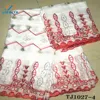 TJ1027-4 manmade silk with brick white red pearl embroidered fabric