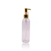 empty clear pet plastic bottle cosmetic lotion / shampoo / hair oil / liquid toner plastic bottle 150ml with gold oil pump