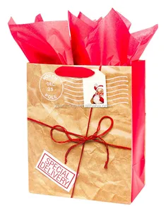 high-quality christmas paper gift bags with red ribbon handle