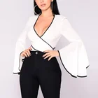 Spring/Summer New Arrival V Neck Bell Sleeve Tops For Women