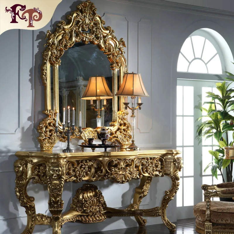 Luxury Wholesale Classic Furniture Gold Leaf Gilding Console Table And