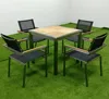 Outdoor teak and stainless steel dining table and chairs