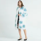 Custom Design Luxury Hand Knitted Blue Genuine Raccoon Fur Jacket Long Fur Coat