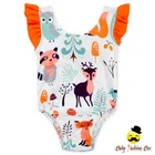 Lovely Animal Pattern Printed Summer Infant Flutter Sleeve Baby Girl Romper One Piece Jumpsuit Newborn Baby Clothing